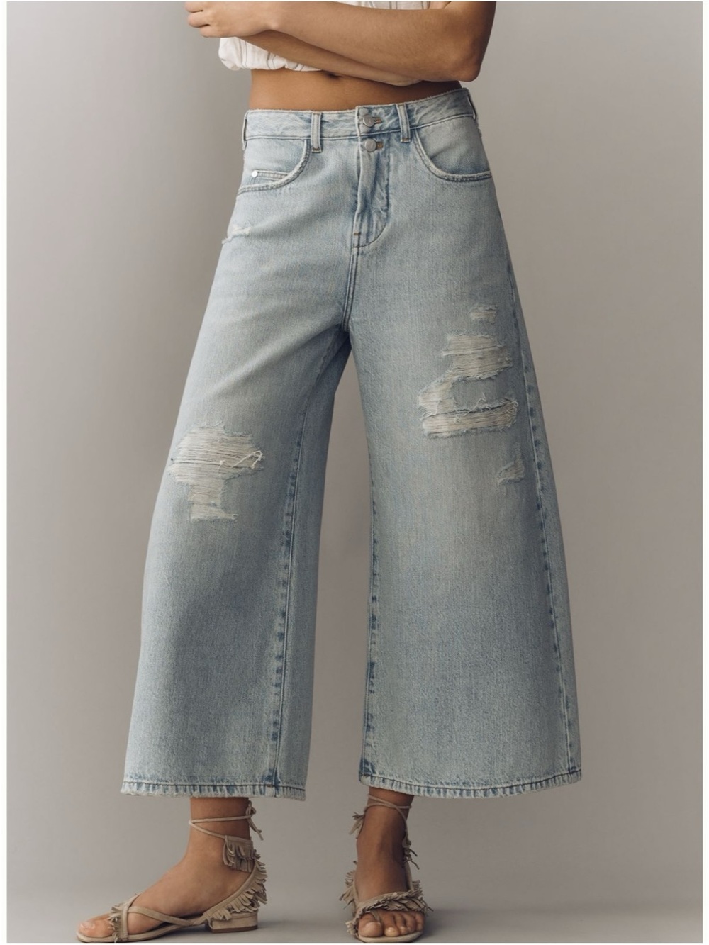 Pilcro Lyra High-Rise Crop Wide-Leg Distressed Jeans size 26 - Picture 1 of 4